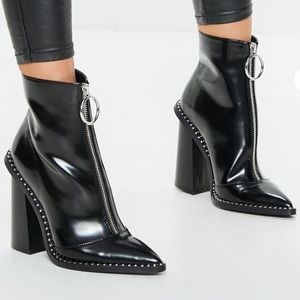 Missguided Zip Front Pointed Ankle Boots